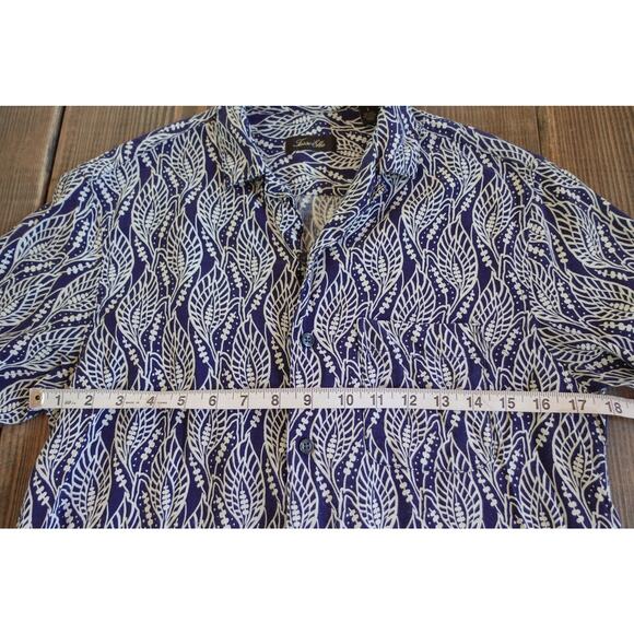 Tasso Elba Shirt Mens Small Blue White Leaf Print Silk Rayon Short Sleeve Casual - Picture 5 of 6